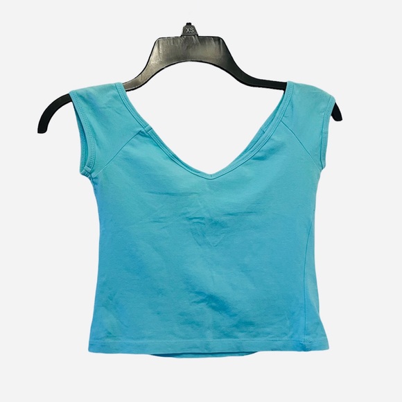 579 Teal Cropped Off the Shoulder Double Layer Bling Halter Top (Late 90s Style) - Picture 6 of 7